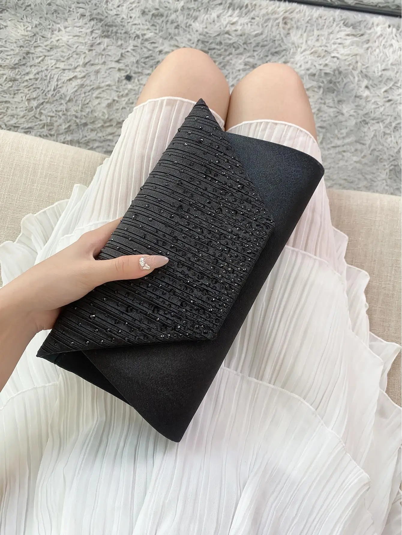 حقيبة كتف لامعة بسلسلة من حجر الراين: مشبك مغناطيسي، حقيبة يد عصرية أنيقة لحفلات أعياد الميلاد/السهرة