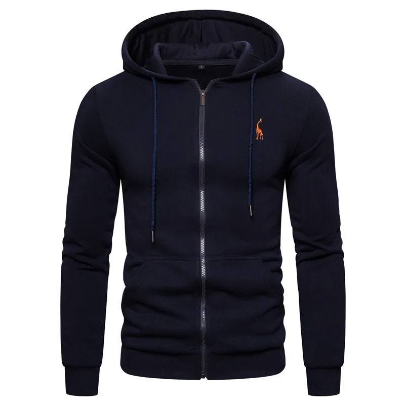 

kangaroo pocket Navy Blue size XXL hooded fleece cotton men's zipper hoodie fashion embroidered top coat