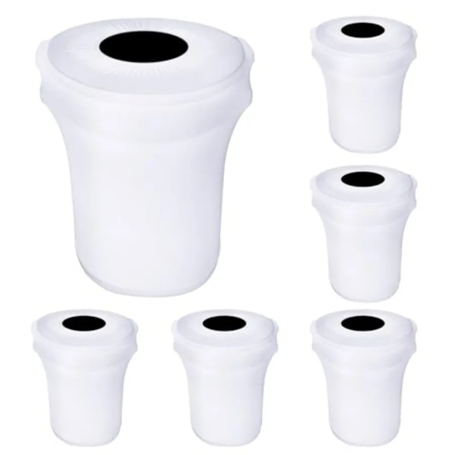 

6 шт. белых круглых чехлов для мусорных баков, 32 галлона, из эластичного спандекса, для уличных декоративных мусорных контейнеров, для свадеб, вечеринок, коммерческого использования