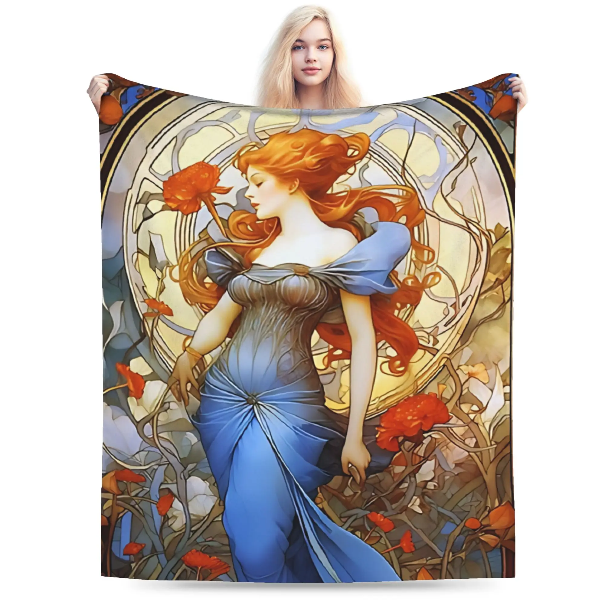 Language of Flowers Alphonse Mucha   Blanket  Soft Warm Aesthetic Plush Throw Blanket Couch Bed Flannel Bedspread Bed Cover
