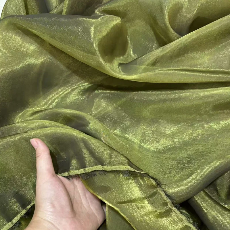 

Olive Green Sheer Gauze Fabric Lightweight Glossy Cloth for Hanfu, Robes, Doll Clothes, Wedding Party Backdrop Curtain Decor