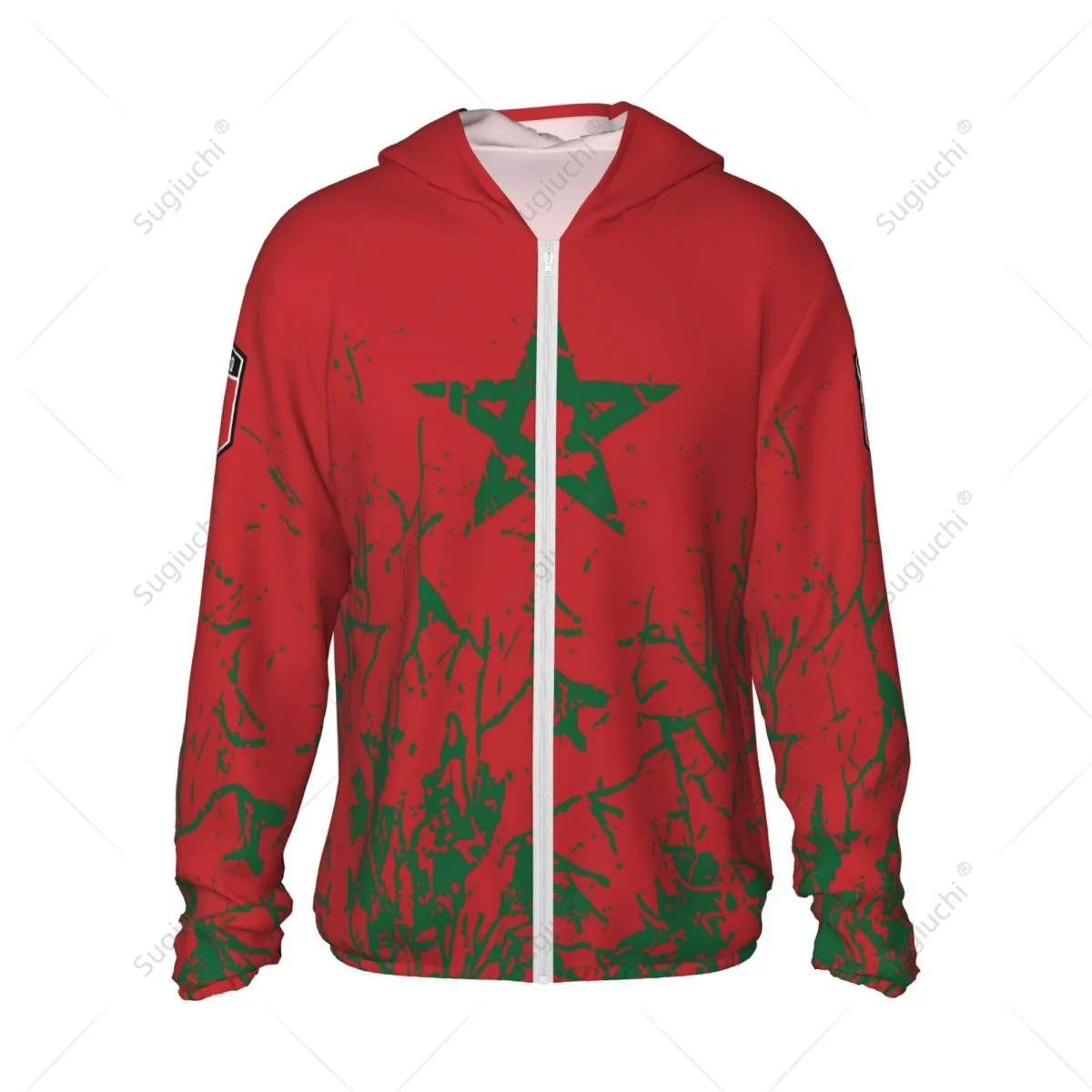 Morocco Flag Grain Sun Protection Hoodie Sunscreen Clothes Fishing Cycling Running Quick Dry Long Sleeve With Zipper Polyester