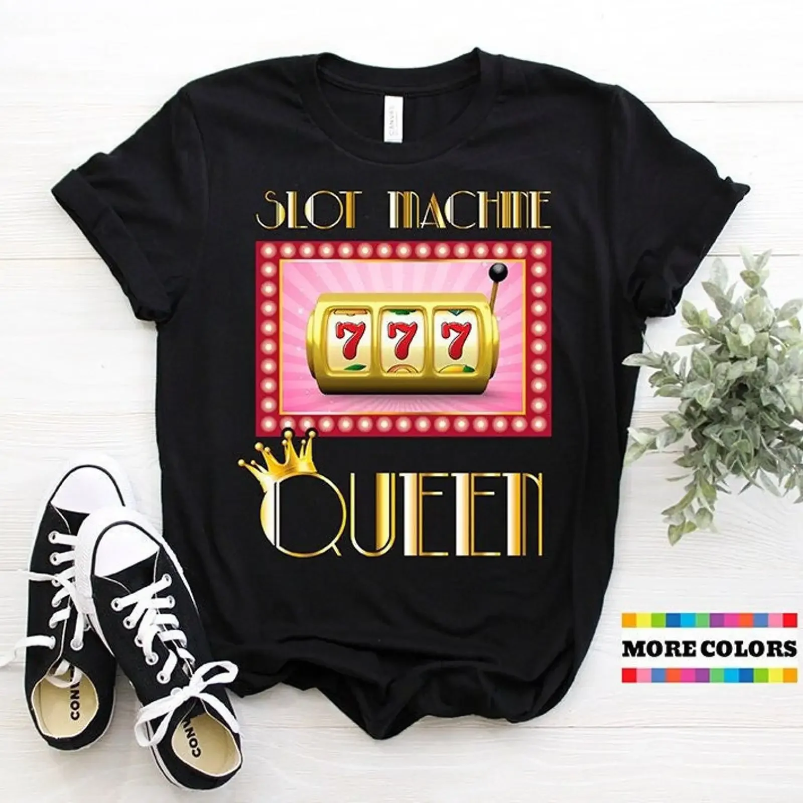 Slot Machine Queen Funny Casino Lover T shirt Retro Gambling Birthday Lucky Winner Gamble Jackpot Party Present vintage Washed