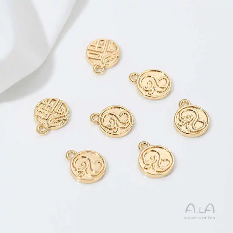 14K Gold Zodiac Snake Year Blessing Pendant Natal Year Snake Pendant DIY Bracelet Necklace Jewelry Pendant