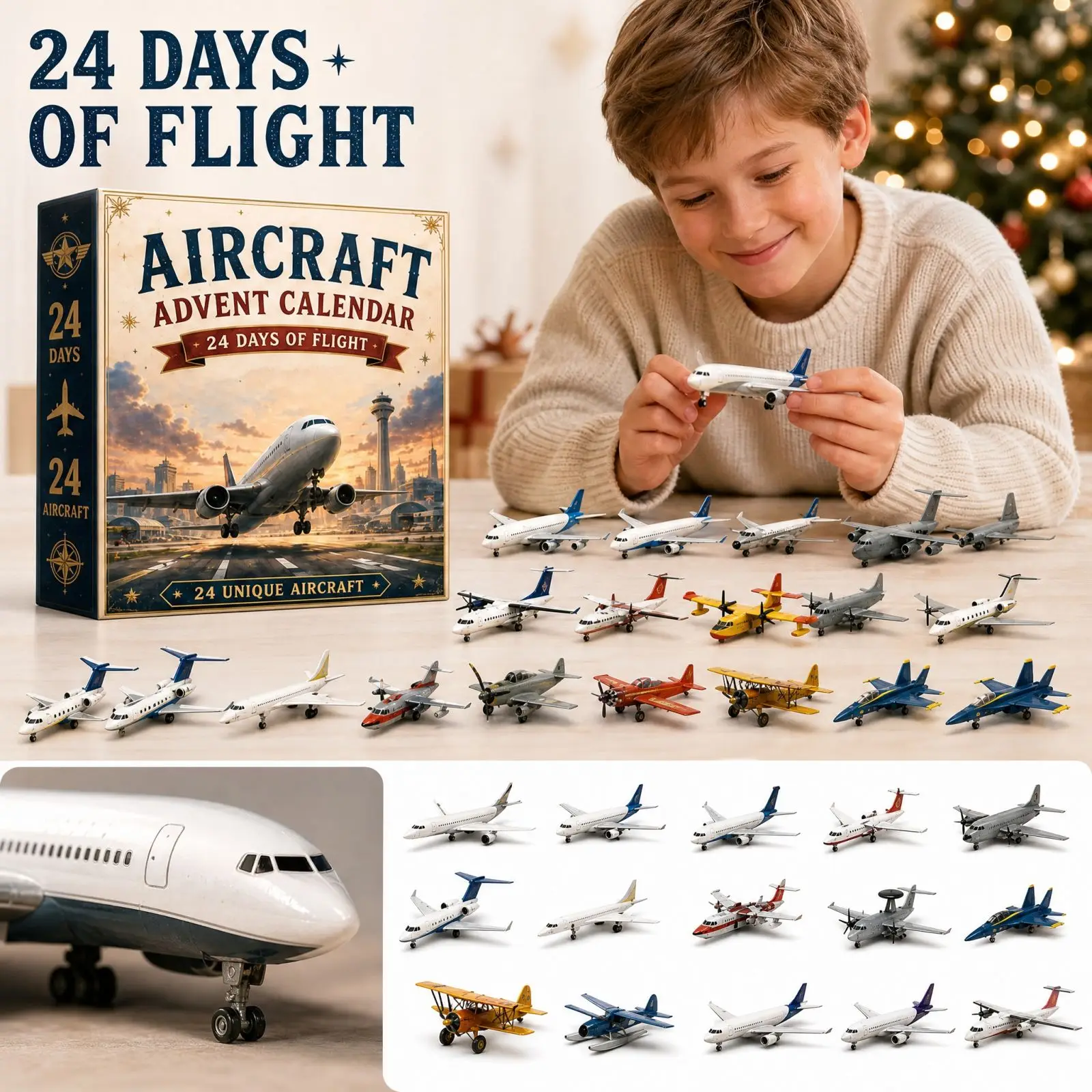 Aircraft Advent Calendar 24 Days Of Flight 24 Pcs Assorted Mini Aircraft Models Holiday Countdown Surprise Gift Box