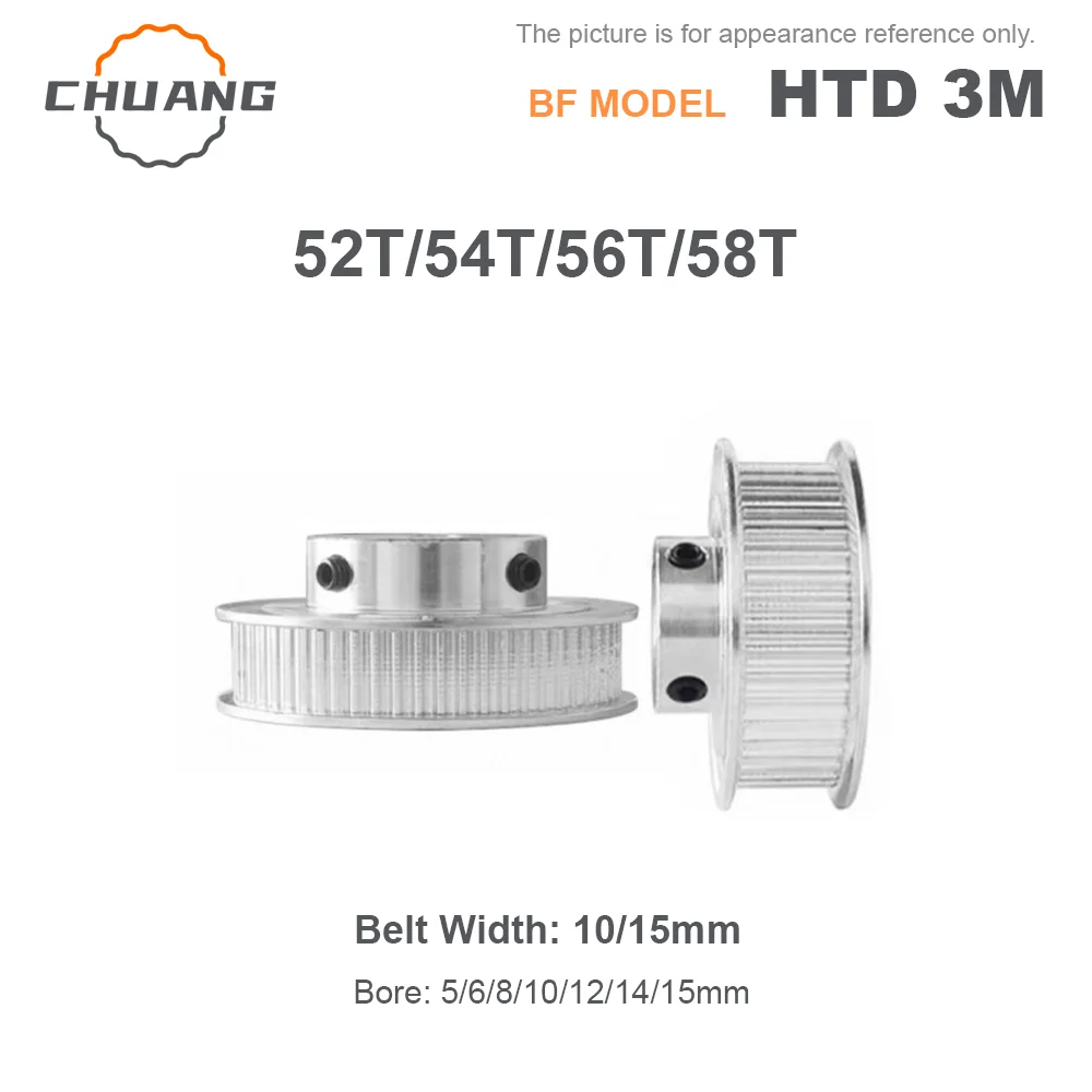 HTD 3M BF 52T/54T/56T/58Teeth Timing Pulley Bore 5/6/6.35/8~20mm Synchronous Wheel Width 10/15mm HTD-3M Timing Belt