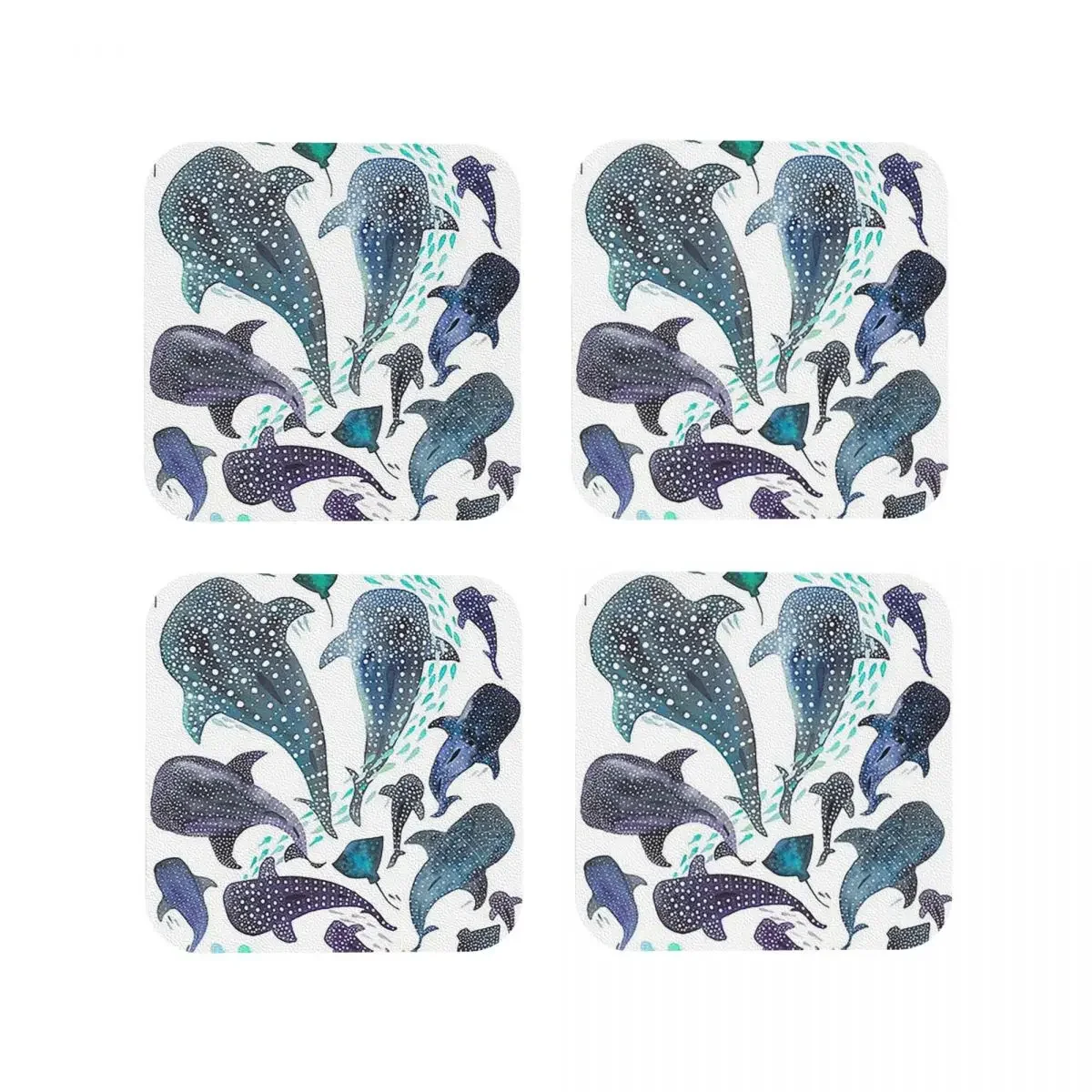 Whale Shark, Ray And Sea Creature Play Coasters Kitchen Placemats Waterproof Cup Coffee Mats For Home Tableware Pads Set of 4