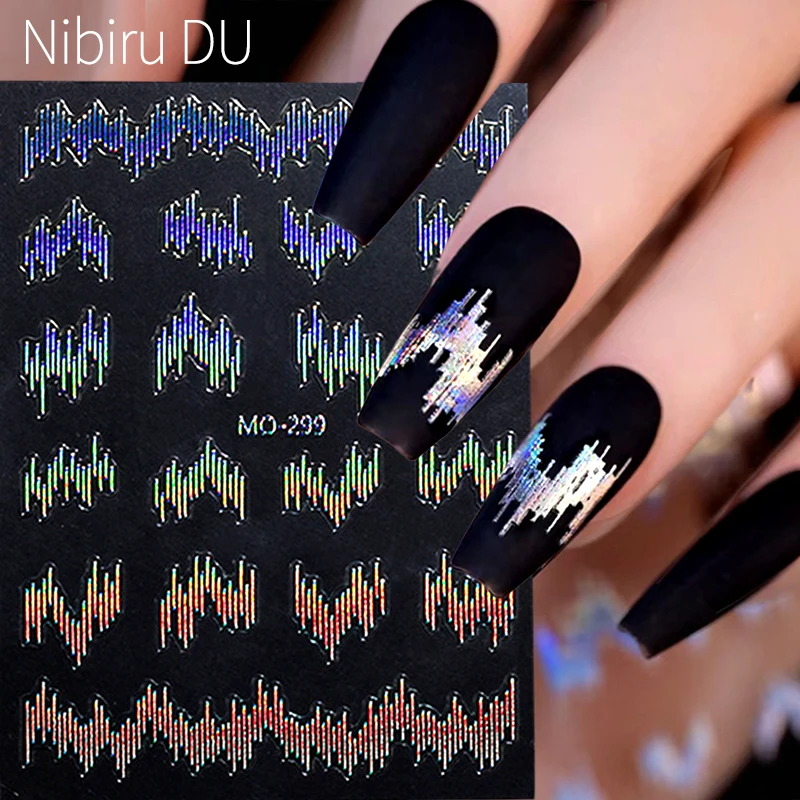 High Gloss Reflective Nail Stickers Glitter Laser Silver Dark Flashy Effect Embossed Manicure 3D Nail Art Decoration Sticker