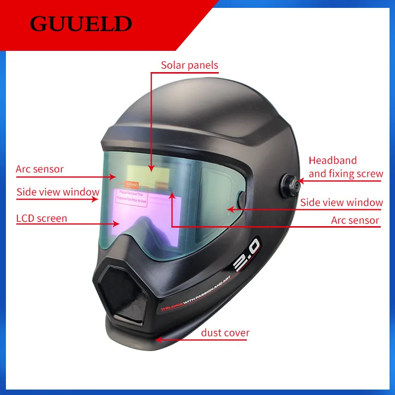 2022 New Big View 360° with Side Window DIN9-DIN13 Welder Mask True color Welding Helmet