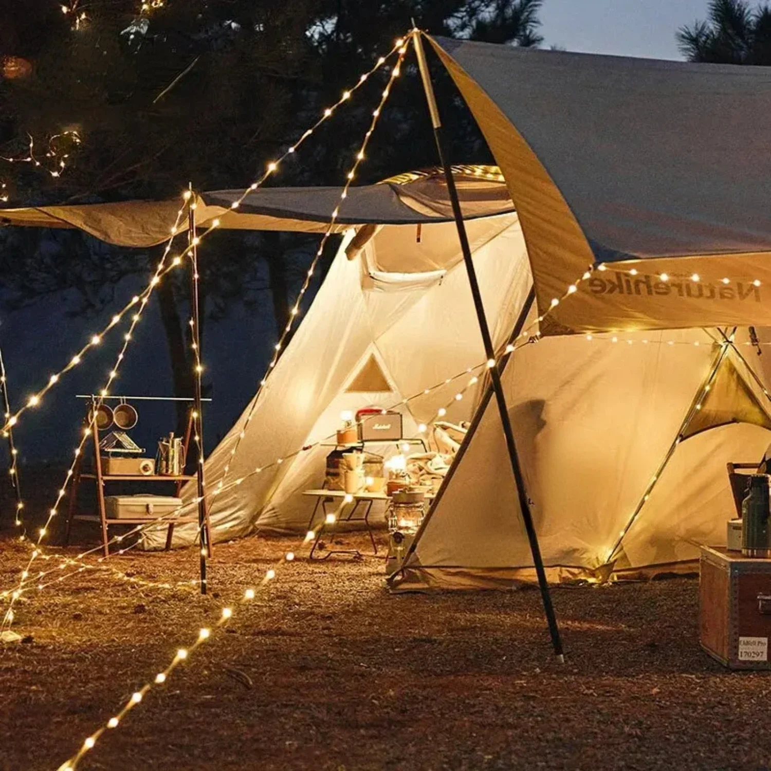 10m Camping String Light Ip44 Waterproof 8 Modes Atmosphere Party Lighting Warning String Lamp Outdoor Tent Lantern