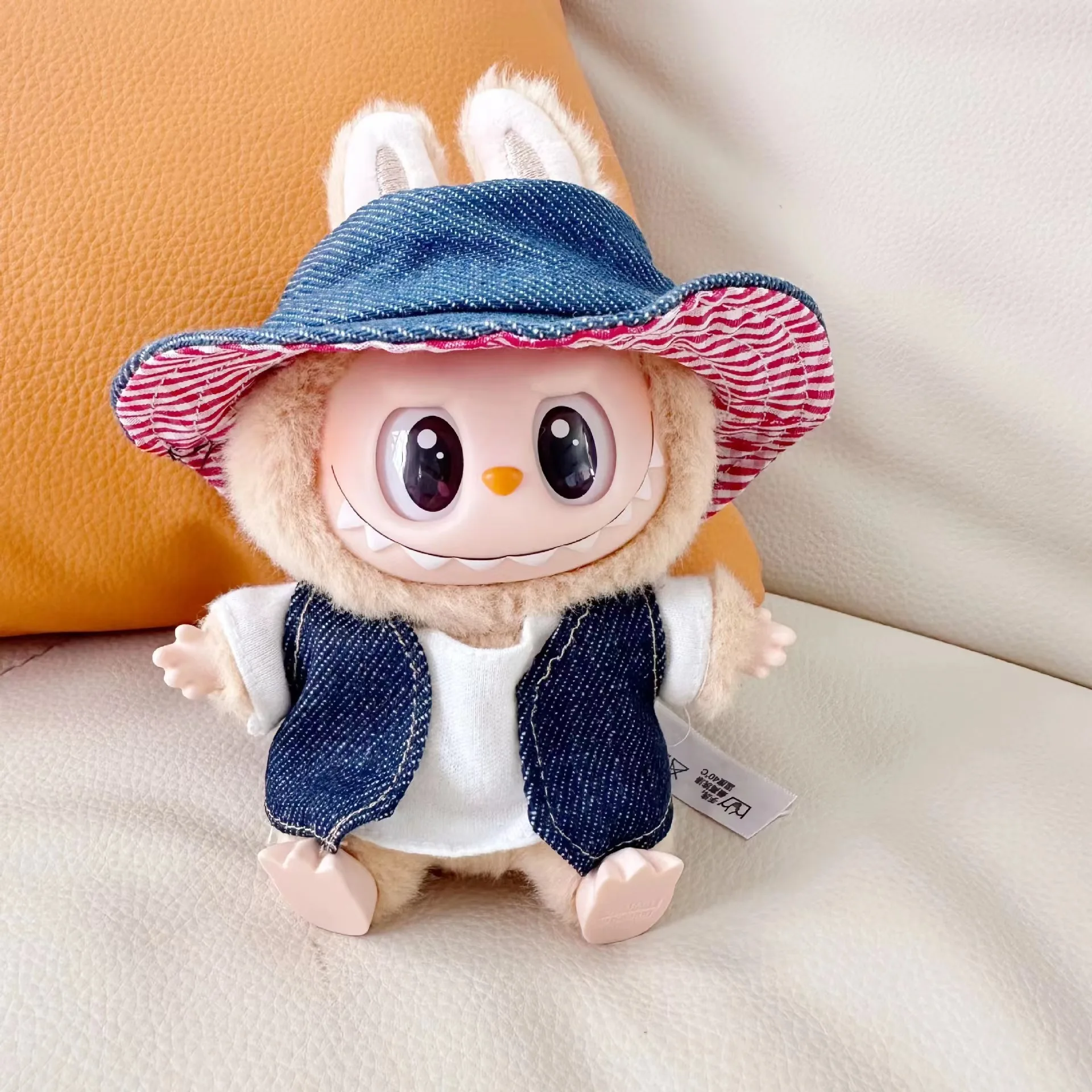 17cm Labubu I II Idol Dolls Mini Plush Doll's Clothes Outfit Vest Set with Hat Accessories for Korea Kpop Exo Sitting Party