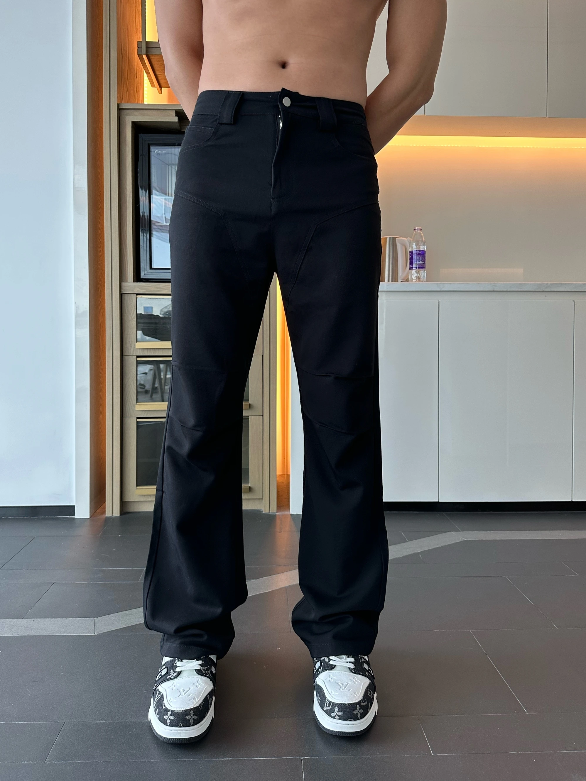 

Bla Loose Fit Straight Leg Casual Trousers f Elastic Waist Men's Faion Simple High Waist Long Pants Korean Sle