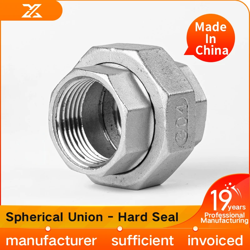 

304 stainless steel inner thread spherical union hard sealing water pipe union screw thread can be screwed freely for water heat