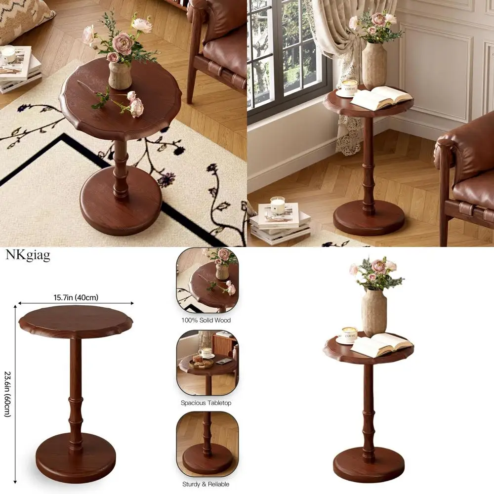 

Walnut Pedestal Side Table, Vintage Wooden End Table for Living Room, Small Nightstand for Bedroom, Multipurpose Table for Couch