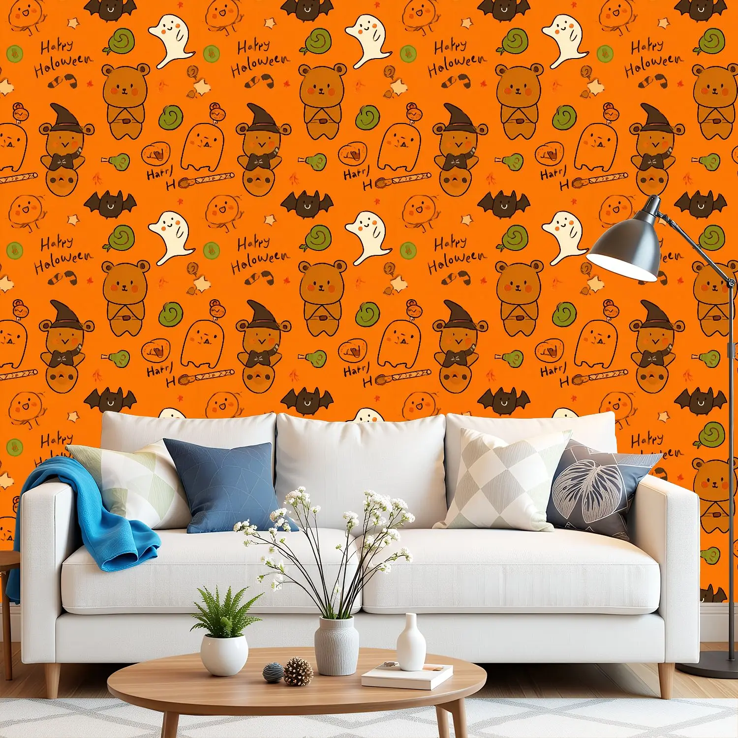 

Милые обои с персонажами Хэллоуина, 22,83 "X 118", водонепроницаемые обои для гостиной/спальни/ванной комнаты, наклейка на стену из ПВХ