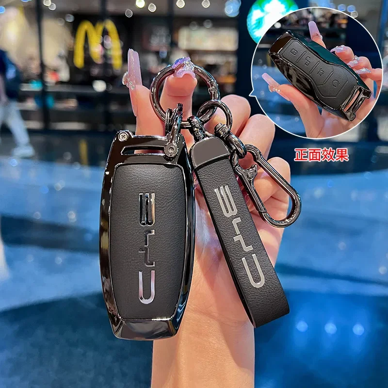 Key Case Cover for BYD Song Plus Atto 3 Han EV Tang DM Qin Seal Dolphin Leather Metal Remote Fob Holder Keychain Car Accessories