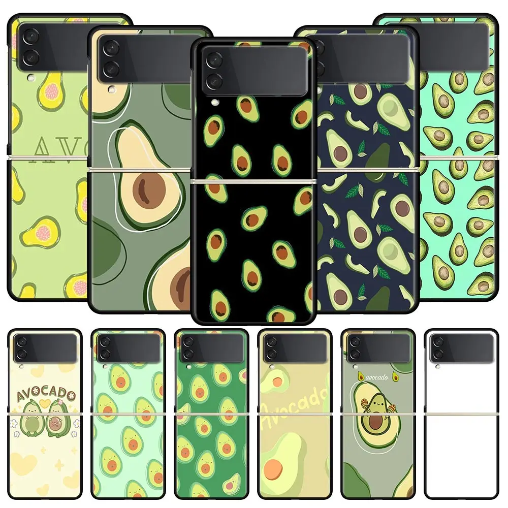 Cute Avocado Hard PC Phone Case For Samsung Galaxy Z Flip 7 6 5 4 Black Cover For Galaxy Z Flip 3 Foldable Shell Fundas Capa Bag