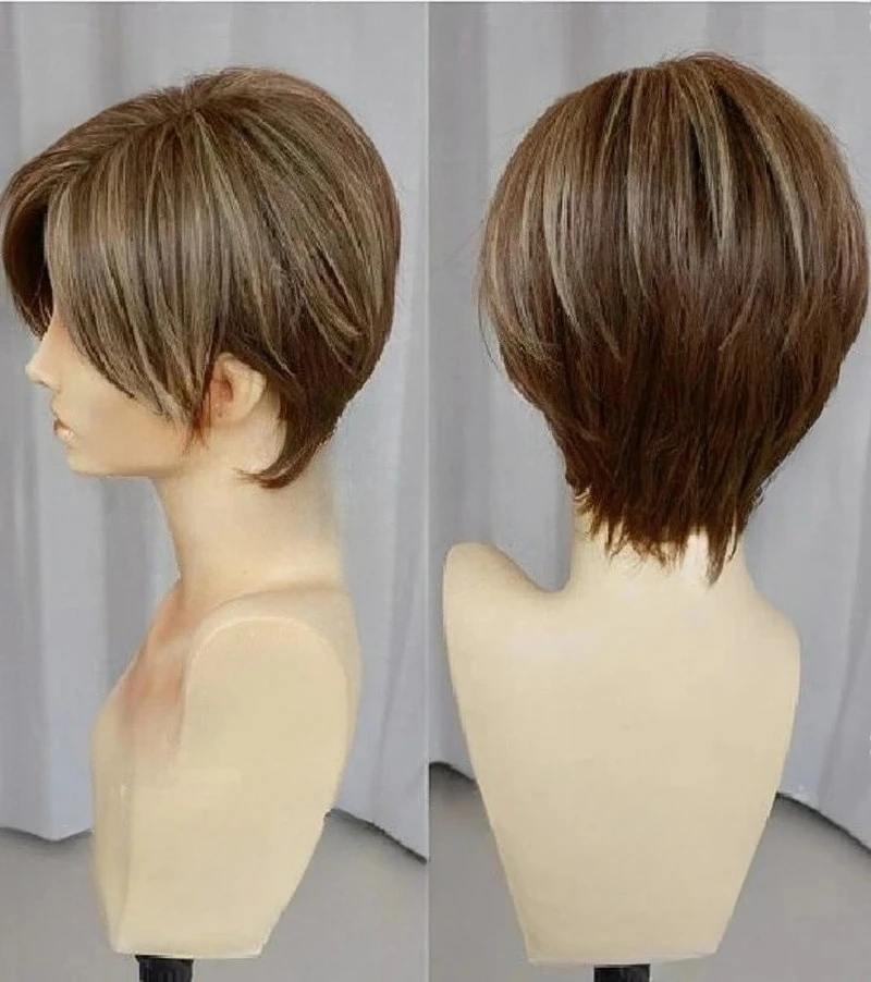 Movie Biohazard Leon Scott Kennedy Short Brown Color Highlights Styled Heat Resistant Wigs Cosplay Costume Wig