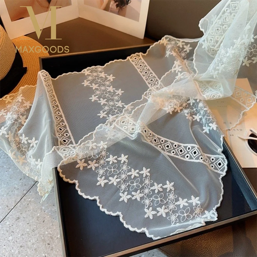 

Fashion Lace Small Long Scarf Solid Color Soft Travel Sun Protection Scarf Embroidered Flower Decorative Shawl for Women Girl