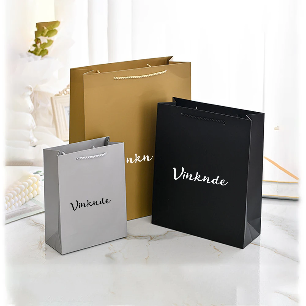 100pcs Persoanlized Paper Bags Ribbon Tote Style Custom Jewelry Packaging Bag With Logo Wedding Valentine's Day Party Gift Boxes