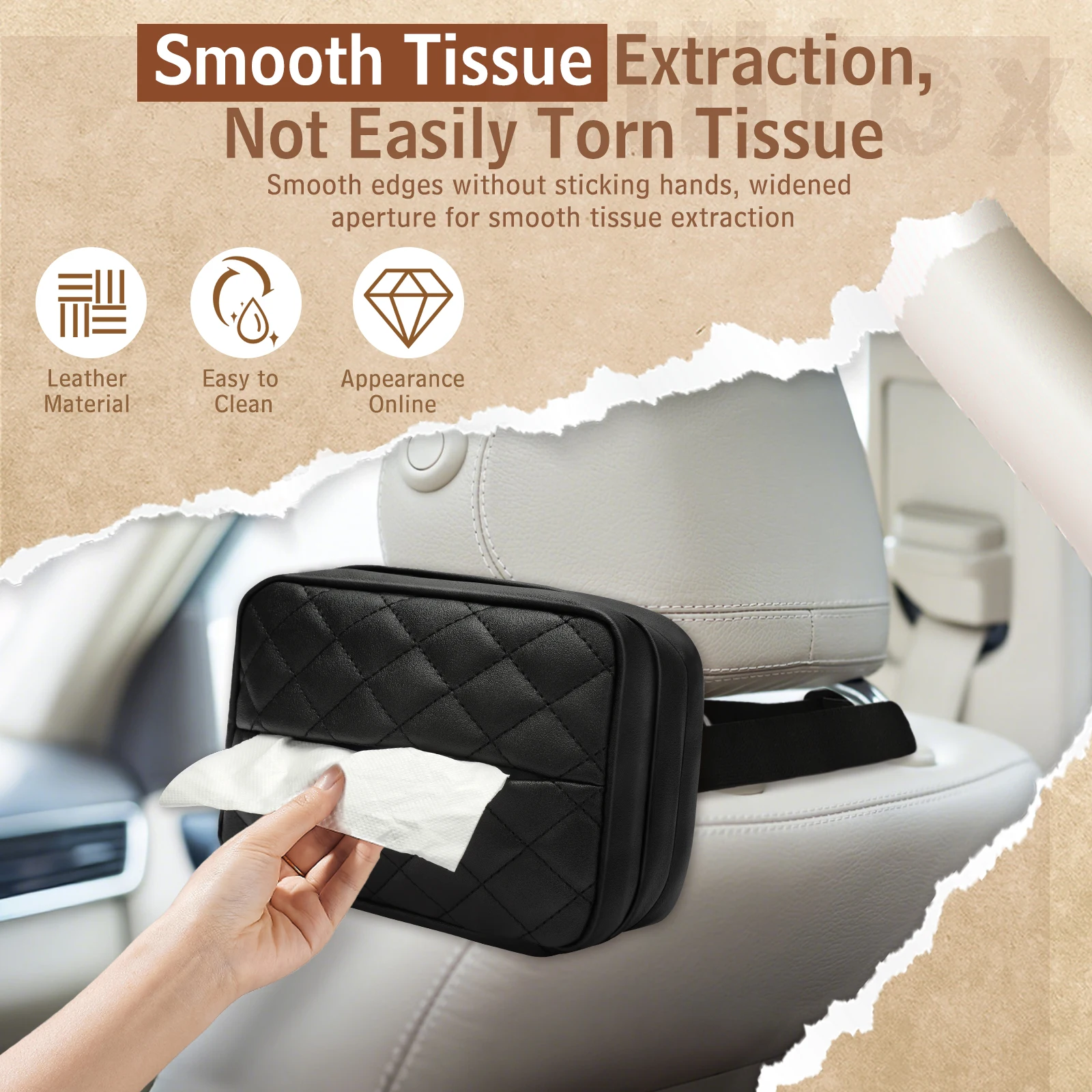 

Car Tissue Holder Leather Standard Tissue Holder Car Backseat Extra Large Tissue Organization Fit for Car Pu Leather Car Napkin