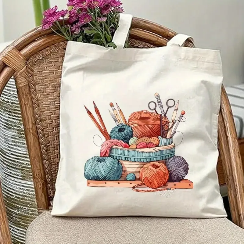 

Humorous Knitting Tote Bag for Unisex Couples Featuring a Crochet Quote Handbag For Outdoor Picnics, Parties, Travel
