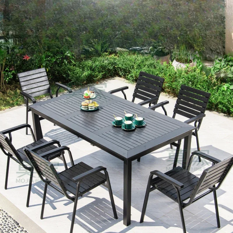 

Outdoor tables and chairs, courtyard villa garden terrace balcony casual tea table aluminum alloy plastic wood tables and chairs