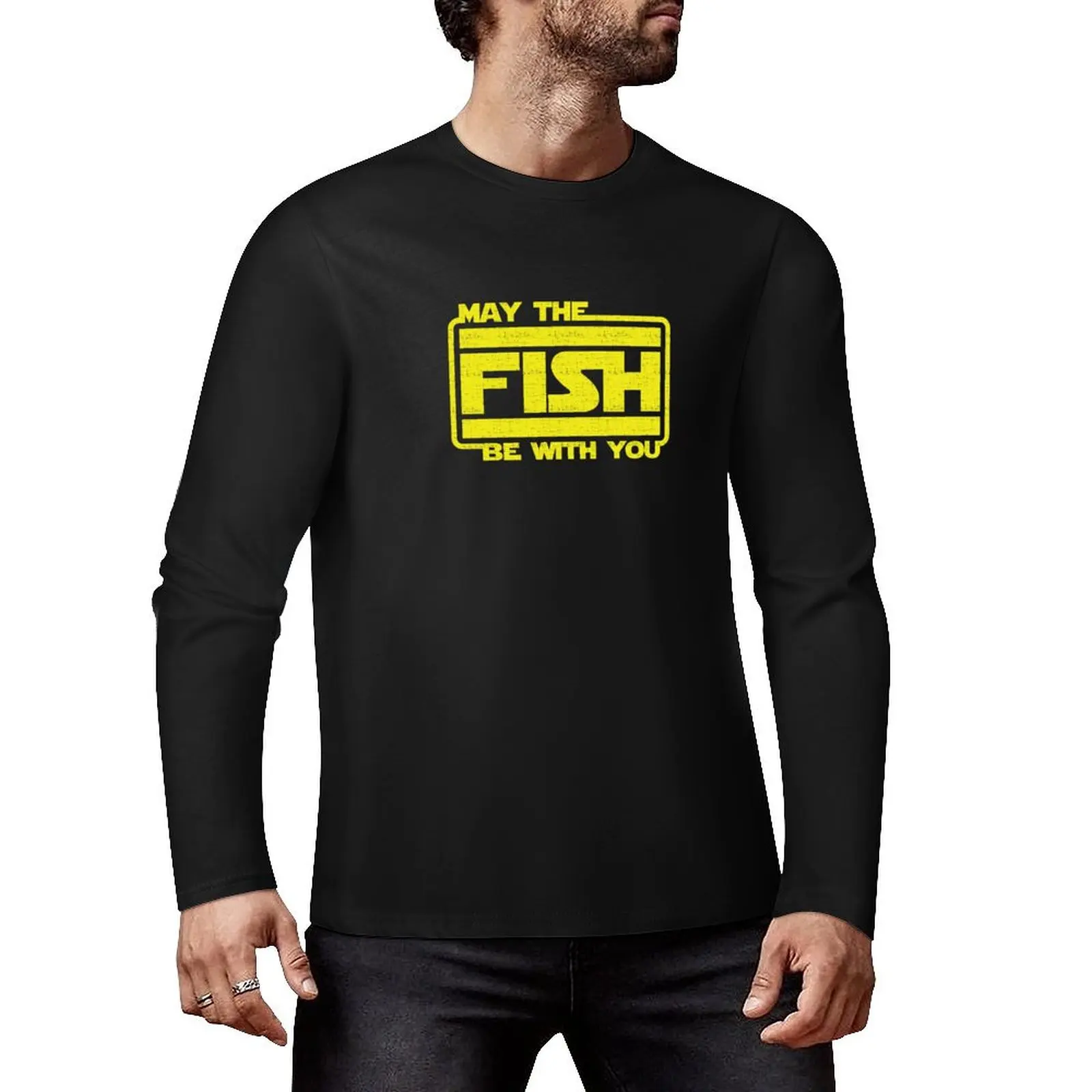 May The Fish Be With You Fishing Long T-Shirt vintage t shirt Blouse mens funny t shirts