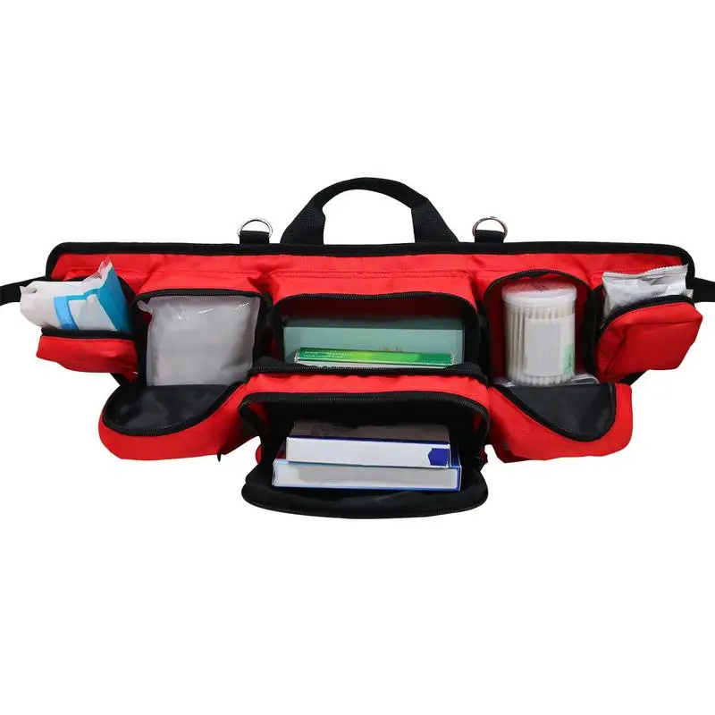 Aid Kit Bag Large Capacity Red Waist Pack Camping Aid Kit Bag Zippered Aid Kit Organizer Utility Pack With Reflective Strips For