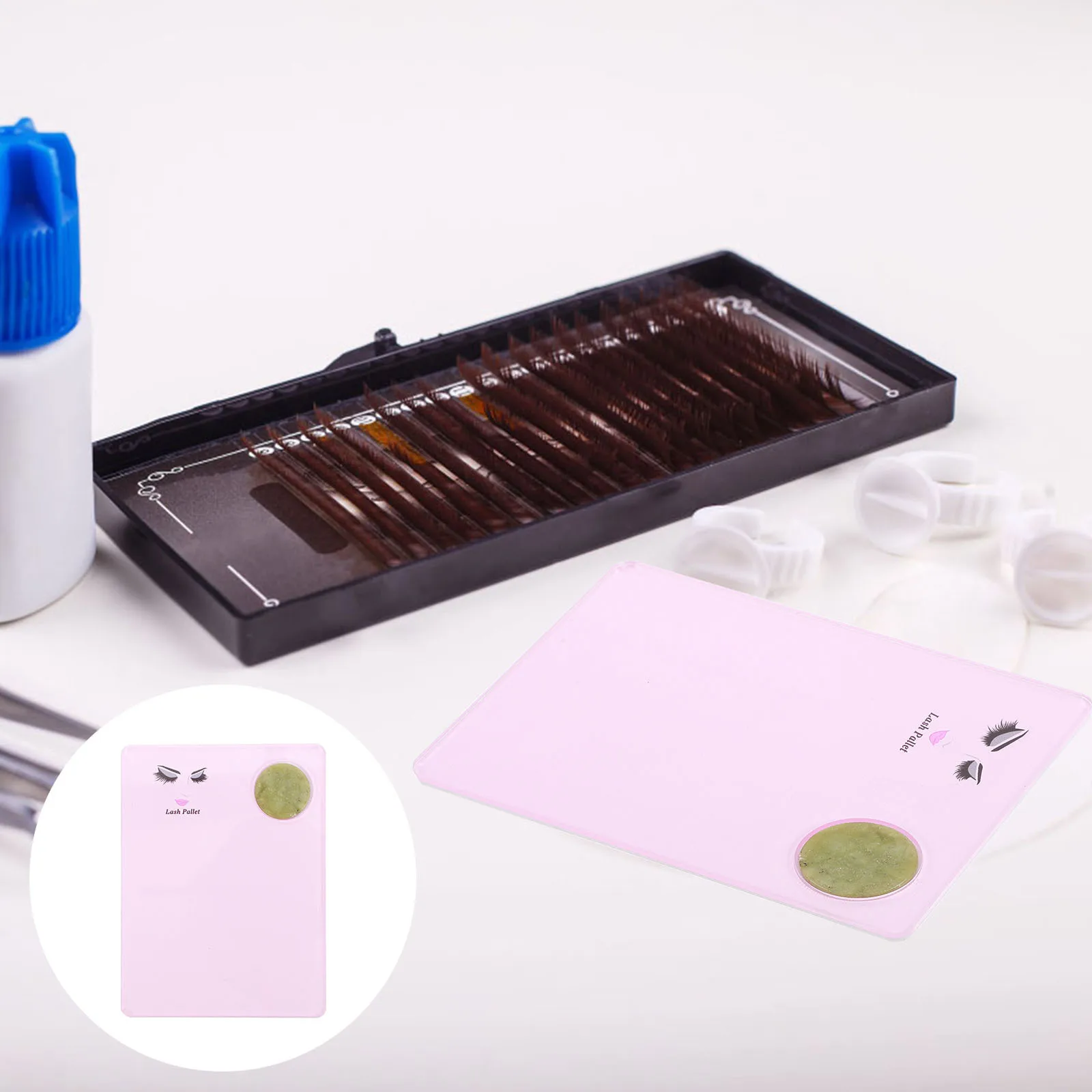 1pc まつげ移植プラットフォームピンクコンパクトデザイン滑らかな表面接着剤硬化制御ラッシュディスプレイプレート美容サロンツール