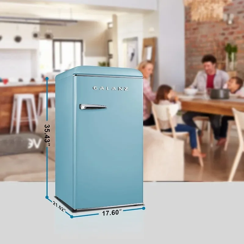 Galanz-Geladeira Retro Compact Single Door, Termostato mecânico ajustável com Chiller, Azul, 3,3 Cu Ft, GLR33MBER10