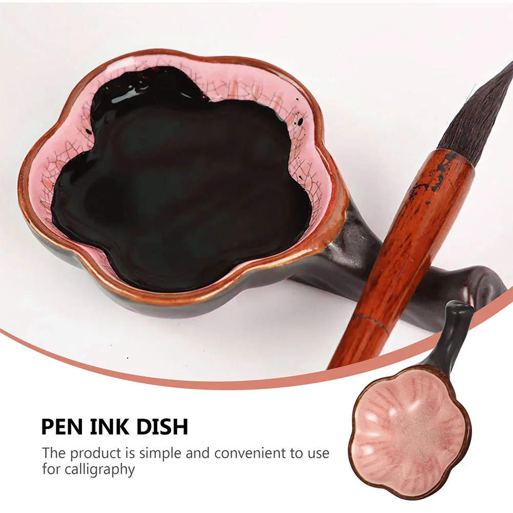 

2Pcs Ice Crack Ceramic Ink Dish Flower Design Multi-Function Brush Pen Holder Calligraphy Stationery Holder Ceramic Ink Dish
