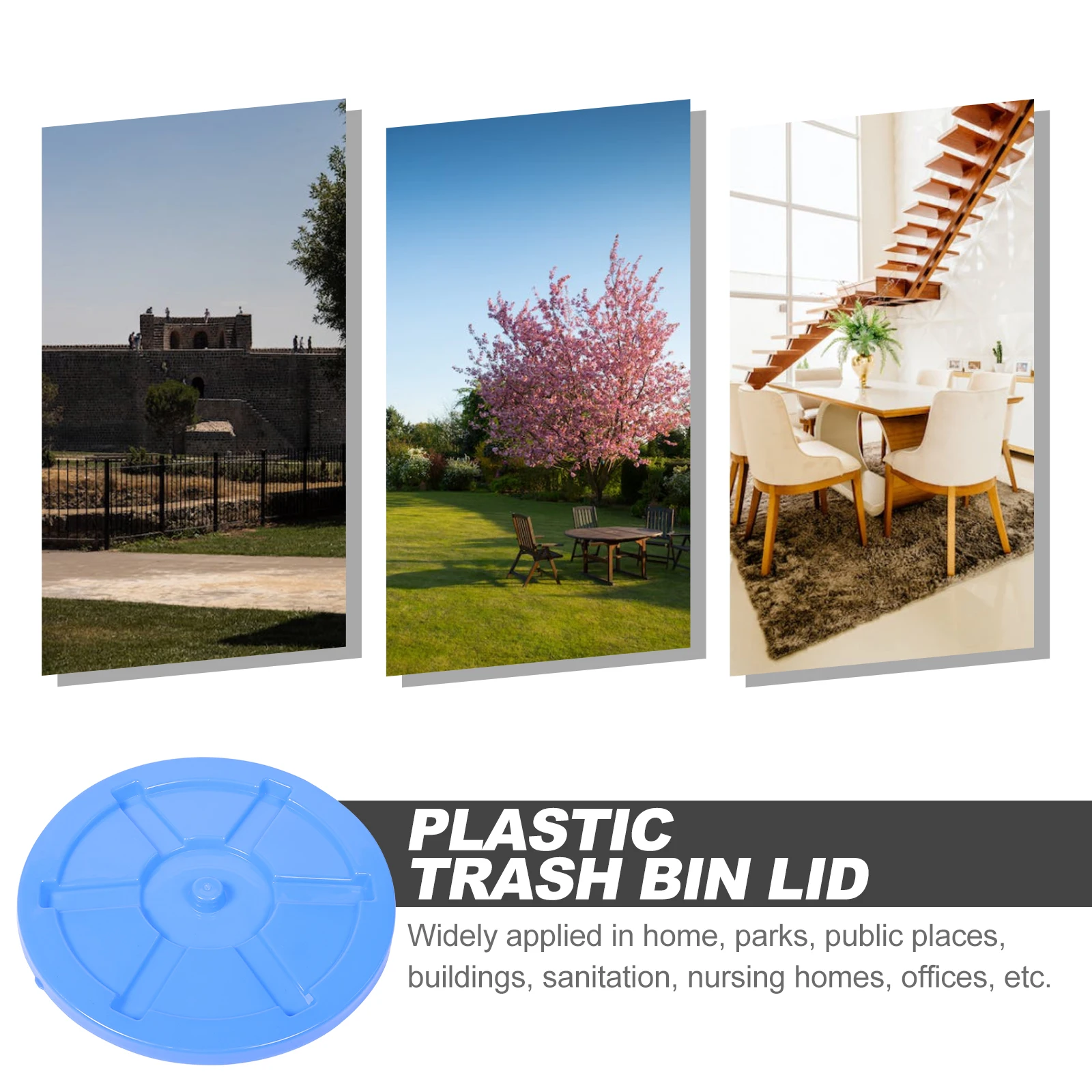 

Plastic Can Heavy Duty Garbage Bin Cover Outdoor Sanitation Easy Install Lightweight Round For Home Park Office Use