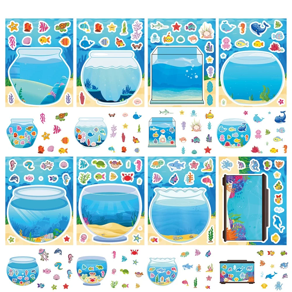 8/16/24Pcs Fish Tank Ocean Animal Stickers, DIY Decals Marine Sticker for Notebook Phone Suitcase Fridge Decor