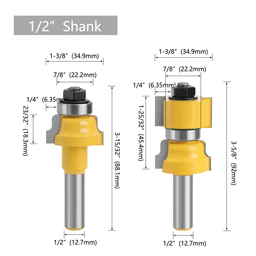 LAVIE 2pcs 12mm 1/2 Inch Shank Window Sash Router Bits Set Glass Door Tenon Milling Cutter Woodworking For Wood Machine MC03151