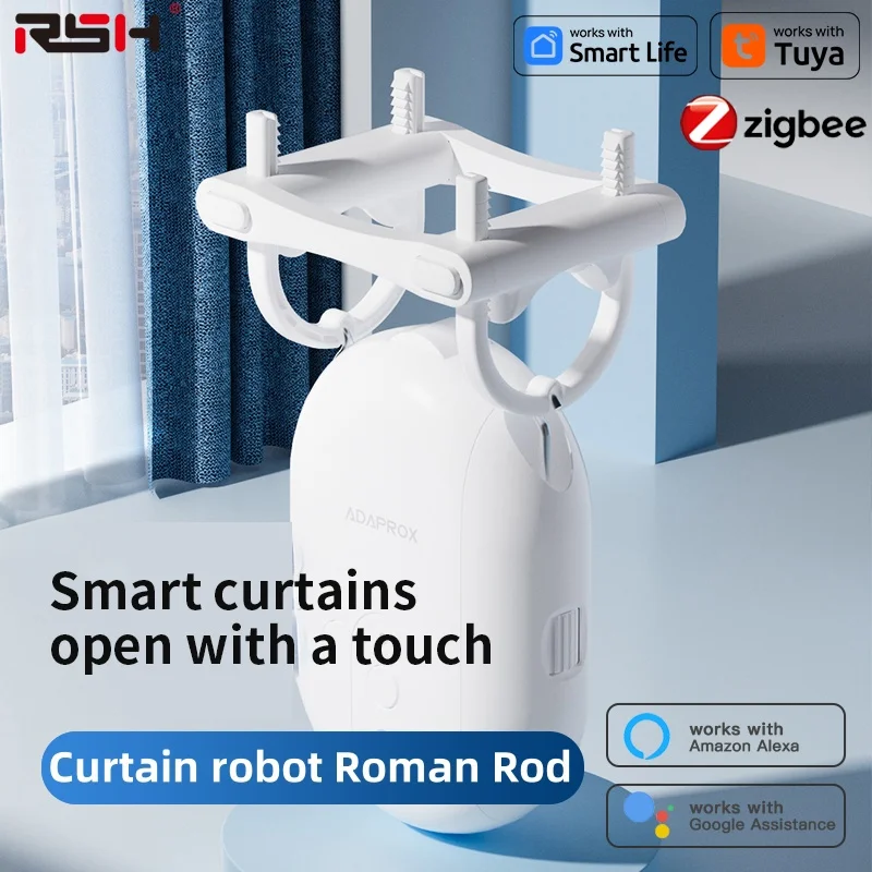 

Curtain Robot Tuya ZigBee Smart Electric Roman Rod Timing Auto Opener Closer Light Sensor App Remote Control Alexa Google Home