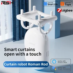 Curtain Robot Tuya ZigBee Smart Electric Roman Rod Timing Auto Opener Closer Light Sensor App Remote Control Alexa Google Home