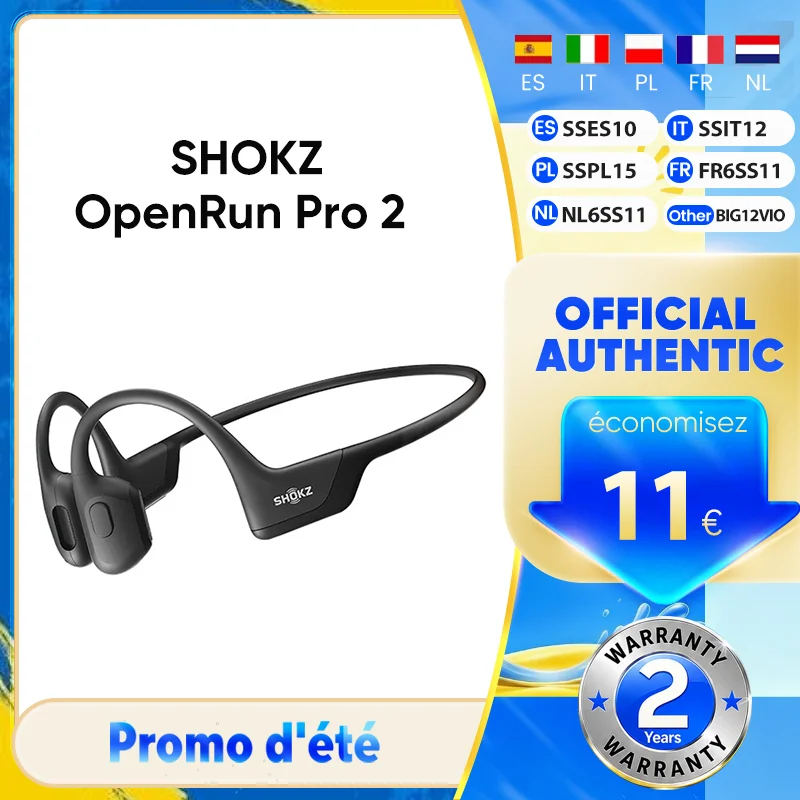 Écouteurs sportifs originaux SHOKZ OpenRun Pro 2 S820, conduction osseuse, sans fil, Bluetooth 5.3, étanches IP55, autonomie de 12 heures