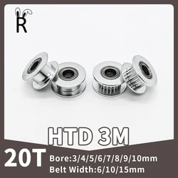 20 Teeth HTD 3M Idler Pulley Bore 3 4 5 6 7 8 9 10mm Synchronous Wheel Tooth Width6/10/15mm Timing Pulley Tensioner Wheel 3M 20T