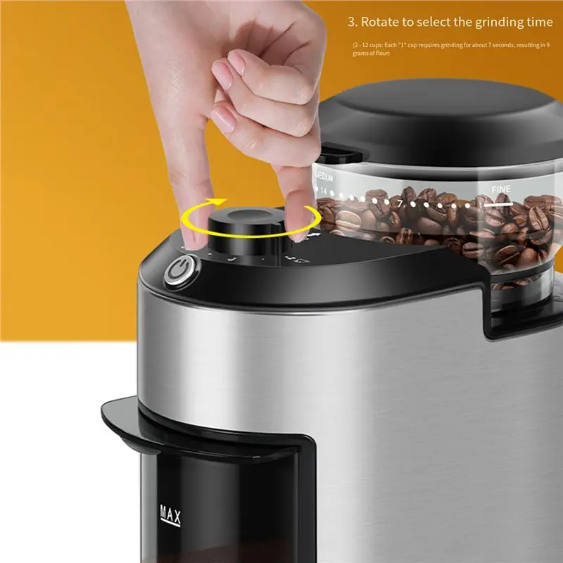 B02C-Automatic Burr Coffee Grinder 200W Electric Coffee Bean Grinder With 28 Precise Grind Settings Stainless Steel US Plug
