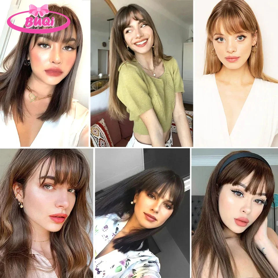BUQI Natural Human Hair Bangs Side Fringe for Women 3D Middle Part False Bangs Clip-in Exrensions Invisible Hairpieces