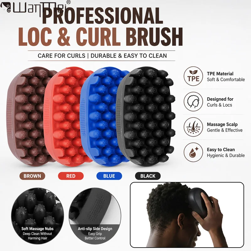TPE Soft Silicone Loc Curl Brush Anti-Slip Scalp Massager Shampoo Brush For Curly Hair Dreadlocks Deep Clean Hair Washing Massage Comb