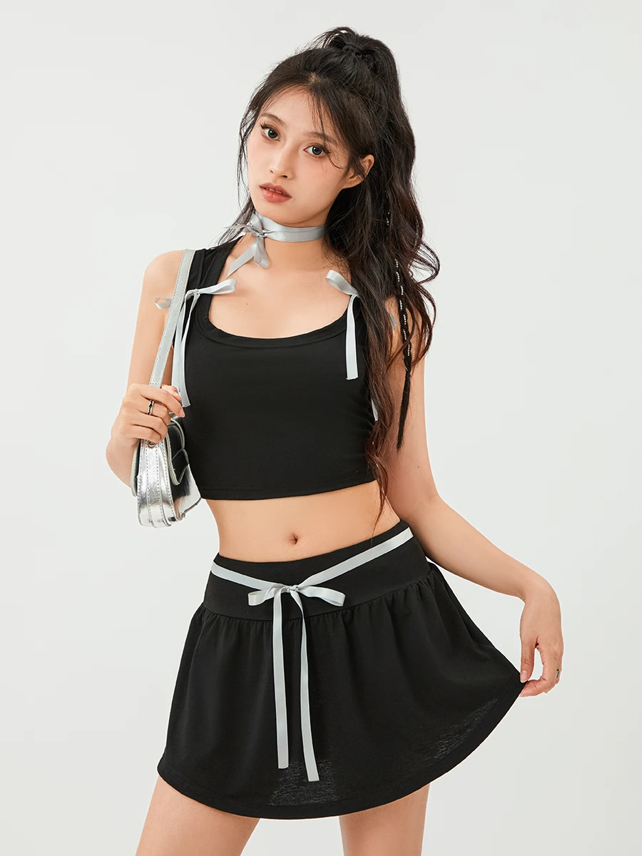 

Women's 2 Piece Pajama Set Sleeveless Bow Cami Tops Skirt/Shorts Sleepwear Sets