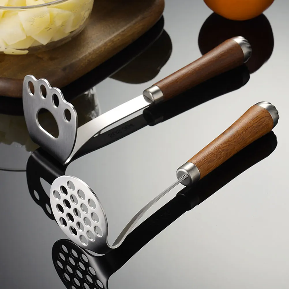 

Potato Masher Kitchen Tool Stainless Steel Wood Handle Manual Presser Reusable Food Puree Maker Vegetable Crusher Mud Press