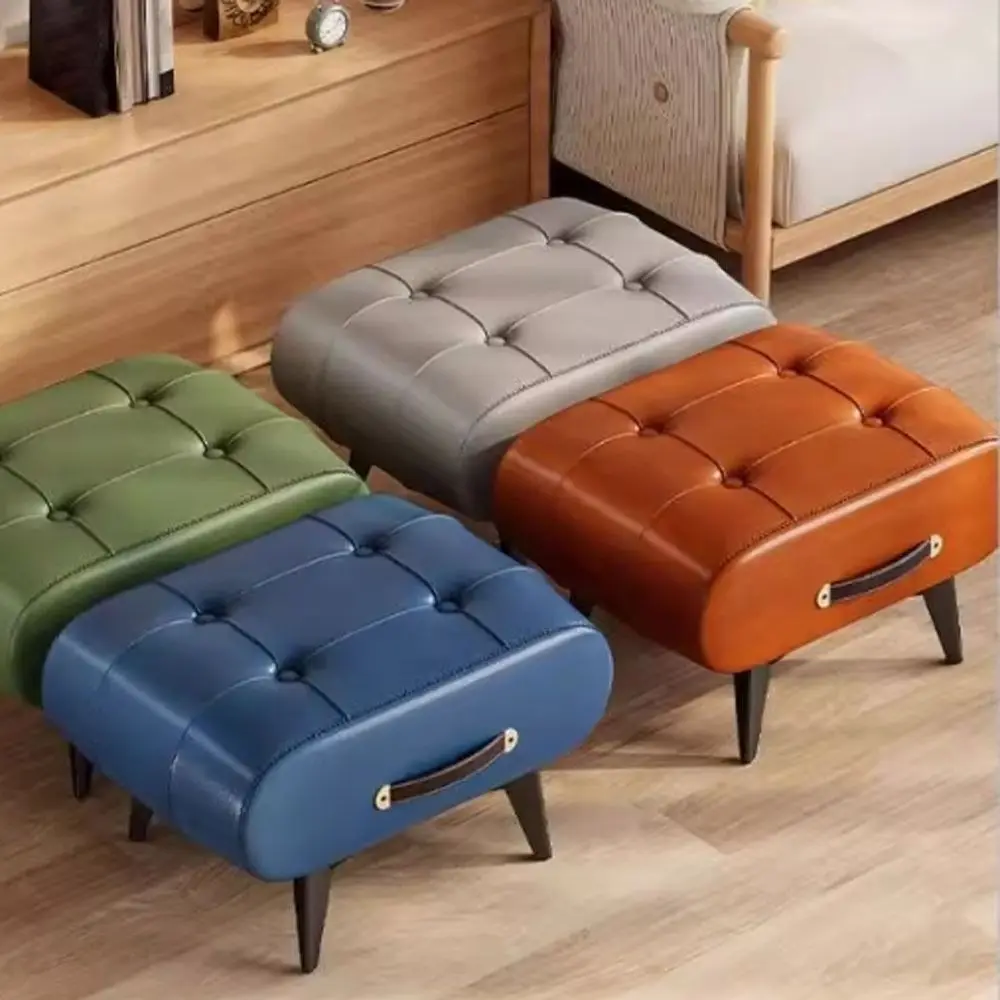 

New Space Saving Foot Stool PU Leather Portable Stool Chair High Rebound with Handle Shoe Changing Stool Garden