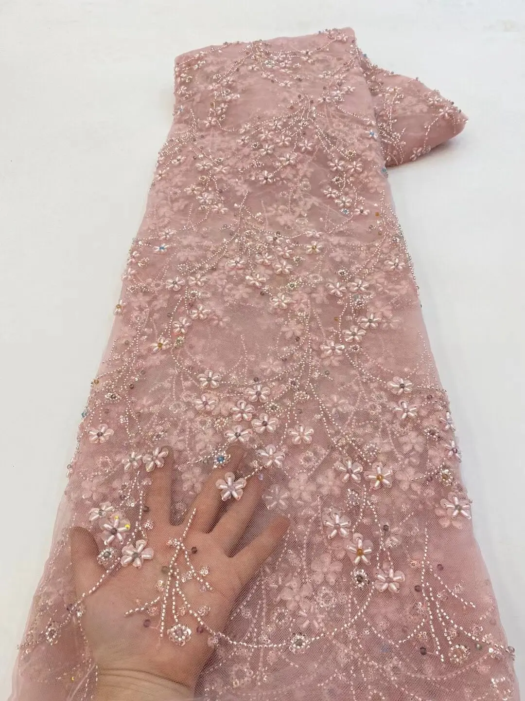 

African beads Lace Fabrics S-1308284 Nigeria Net Lace French Tulle sequins Lace Fabric