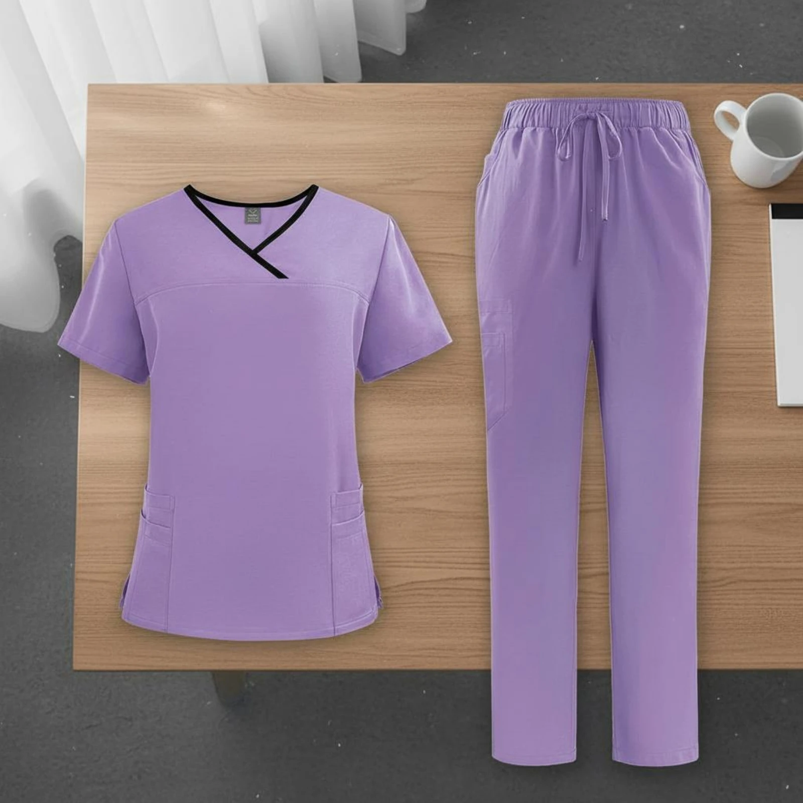 conjunto-de-scrubs-medicos-profissionais-de-duas-pecas-com-decote-cruzado-manga-curta-respiravel-e-material-macio-para-enfermagem