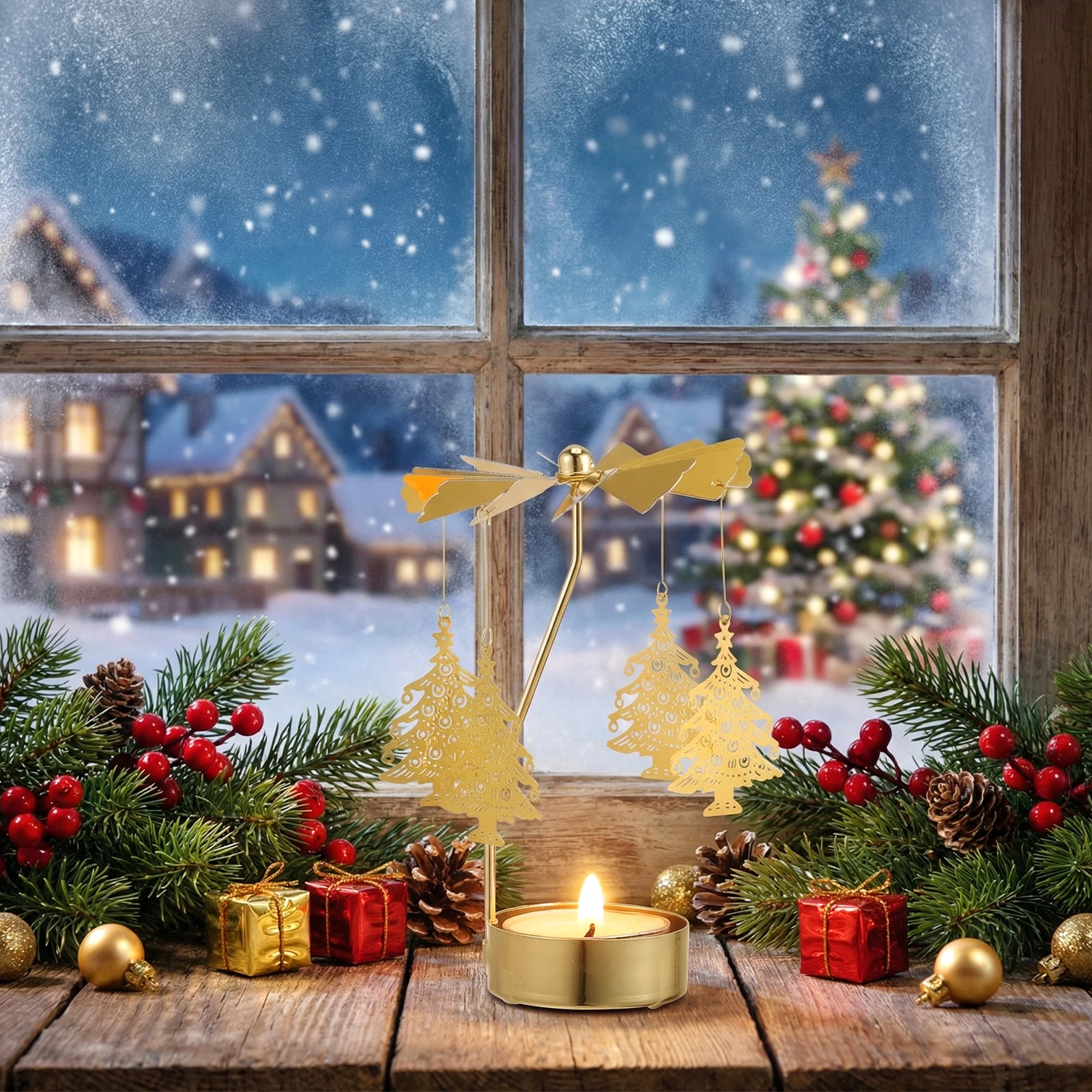 

1Pcs Decorative Rotating Candlestick Iron Holder Party Tabletop Stand Home Festival Ornament Delicate Candlestick