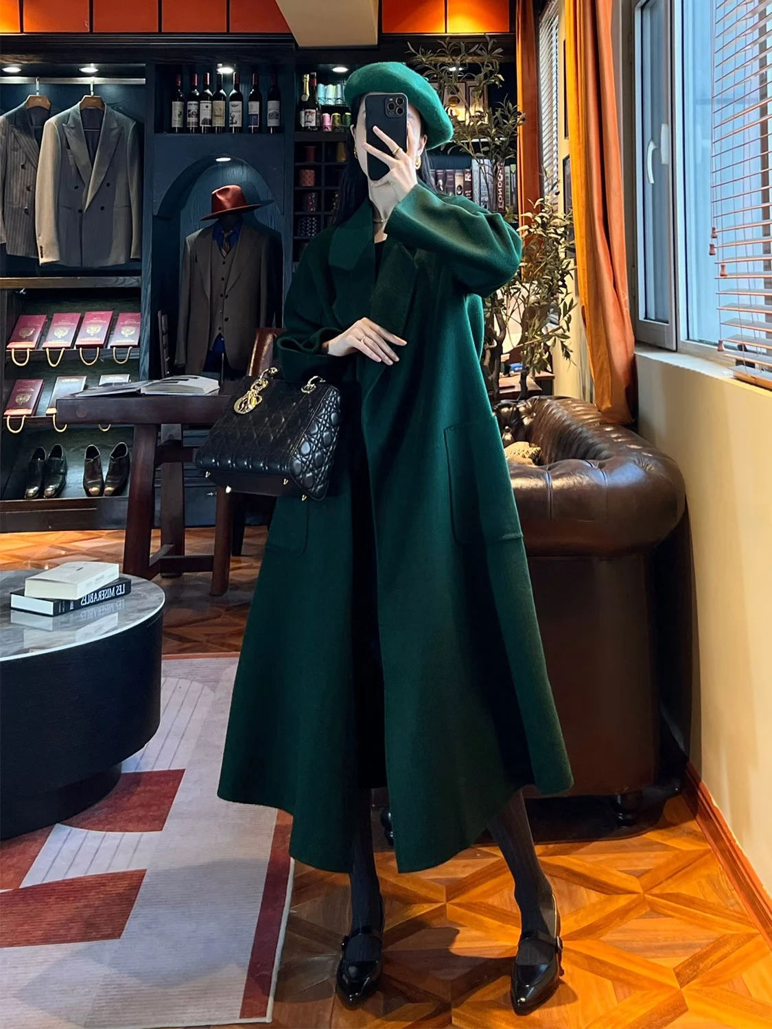 

Classic Followed Double-Faced Camere Woolen Coat Women's Long Sve Thiened Wave Patterned Outerwear Warm OL Sle