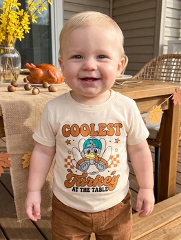 Toddler Thanksgiving Turkey Print T-Shirt 4 Sleeve Turkey Boys Turkey-Print Thanksgiving Shirt T Print Short Sleeve Sleeve Turkey Toddler Boys Girls 4